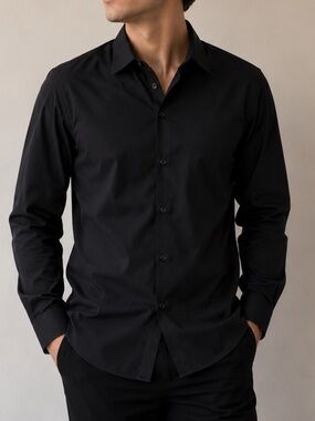 DOLCE ROMA MEN’S BLACK BUTTON DOWN DRESS SHIRT | LARGE 18-18.5 34/35 | NWT